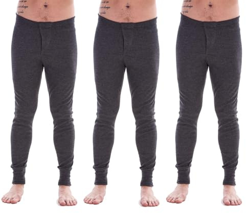 Keanu Mens Thermal Bottoms - Pack of 3 - Winter Warm Brushed Underwear Long Johns Baselayer - Big Sizes 3XL, 4XL, 5XL (Charcoal, 5XL)