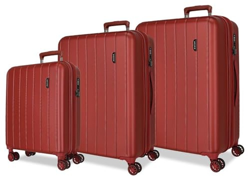 Movom Wood Resväskor Set Röd 55/65/75 cms Stelt ABS Stängning TSA 217L 11,3 kg 4 Dubbla hjul Bagage Hand, Röd, Talla única, Bagageuppsättning