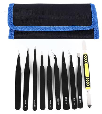 Ensemble de Pincettes de Précision 10 Pièces, Comprenant des Pincettes Pointues, des Pincettes Incurvées et D'autres Pincettes, Kit de Pincettes à Souder avec Sac de Rangement