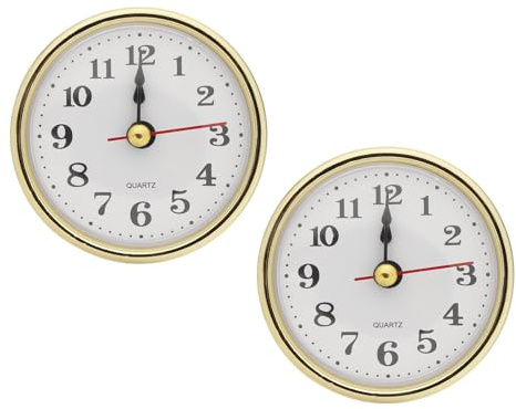 PATIKIL 65 mm (2-1/2 tum) kvartsurinsats, 2 st miniatyr rund kvartsrörelse mini arabiska siffror klocka passar 55 mm/2,17 tum diameter hål för hemmet, guldton