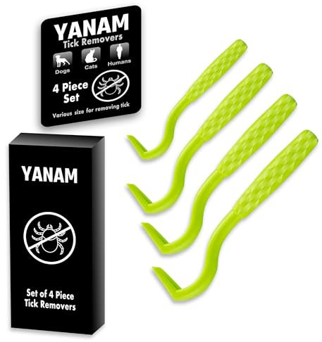 YANAM Juego de 4 herramientas para quitar garrapatas, eliminación de garrapatas de cabeza y cuerpo, herramienta ligera y portátil sin dolor con caja de almacenamiento (verde)