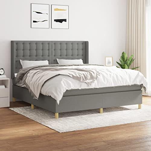 Keyroto Boxspringbett mit Matratze Dunkelgrau 180x200 cm Stoff #2, Bettgestell, Bockspringbett, Boxspringbetten, Boxspringbett Mit Matratz, Schlafzimmerbett