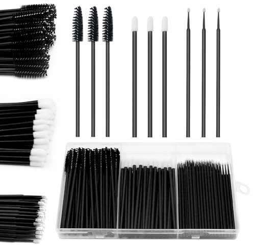 150 Pcs Disposable Mascara Wands Lip Wands Set, 50 Pcs Eyelash Brush 50 Pcs Lip Brush 50 Pcs Micro Brushes with Organizer Box, Makeup Tool Kit for Eyelash Extensions Lip