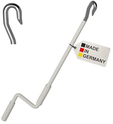 BAUHELD Markisenkurbel mit Fleischer-Haken 120cm - Made in Germany - Markisenstange aus verzinktem Stahl - Stabiler Handgriff aus Kunststoff - Hand-Kurbel kompatibel mit ovalen Markisen-Ösen - Weiß