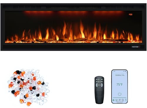 Oxhark Flame 50/127cm Electric Fireplace, Slim Recessed & Wall Mounted Fireplace Heater w/Remote Control, Multicolor flame effects w/Realistic logs, Thermostat with Timer, 750/1500W, Black