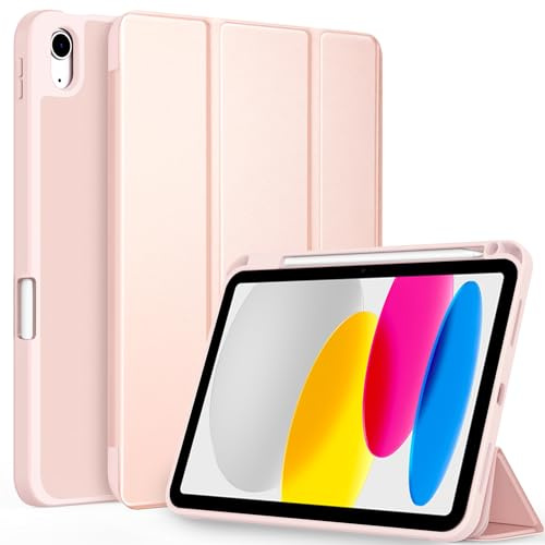 CACOE Hülle für iPad (A16) 11./ 10. Generation 11 mit Stifthalter | Dünn Ständer Schutzhüllen mit Weicher TPU-Rückseite, Auto Sleep/Wake,Roségold