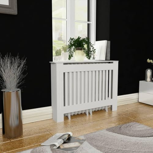 puraday Wohnzimmer Heizkörper Verkleidung Abdeckung 112x19x81.5 cm MDF Heizkörperverkleidung Dekorative Lamellen-Design Heizung Abdeckung Heizungsverkleidung Schlafzimmer Radiator Cover Weiß