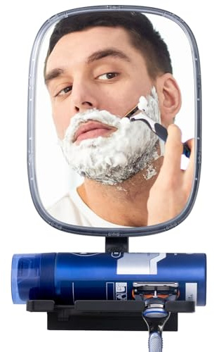 TAILI Espejo de Ducha sin Vaho para Afeitado con Soporte para Maquinilla de Afeitar, Espejo de Succión Extraíble sin Vaho con Escobilla de Goma para Ducha, Baño - para Hombres y Mujeres (Plata)