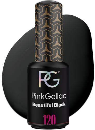 Pink Gellac Gel Nagellack UV, Veganes Nagelgel - 120 Beautiful Black 8 ml | Gelnagellack für UV Lampe, Einfache Anwendung Nail Polish für 14 Tage Salonqualität, Gellack Made in Holland