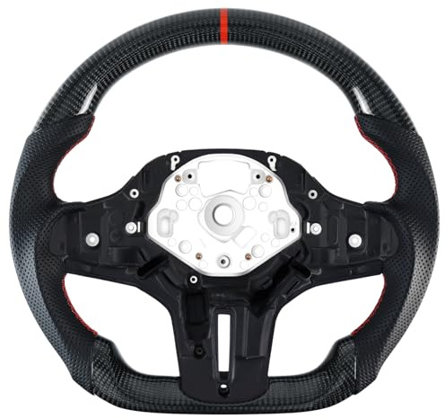 Acclcors Volant en fibre de carbone véritable fait à la main, haut rond et dessous plat, poignée en cuir perforé pour BMW M Sport G30 M5 G31 G32 G38 G11 G12 G01 G06 G07 F90 M8 F91 F93