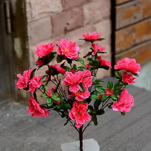 Aflorshope Lot de 4 bouquets de rhododendrons artificiels pour décoration extérieure, fleurs réalistes résistantes aux UV pour jardin, terrasse, porche (rose rouge)