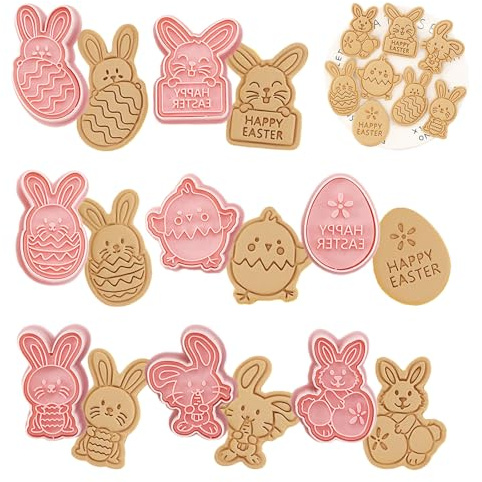 WishesMar Pasqua Formine Biscotti 3D Stampi Biscotti Tagliabiscotti con 8 pezzi Stampa per la Cottura in Cucina, Fondente, Cottura di Decorazioni Festive DIY, Accessori per Pasticceria