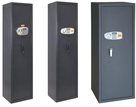 UTILIA Armoire à fusils électronique avec combinaison en acier, coffre, coffre-fort blindé pour armes, code de sécurité à 6 chiffres, 2 clés, trous d'ancrage, moquette au fond (7 emplacements)