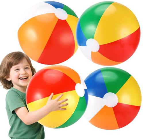 Palloni da Spiaggia Gonfiabili, 4 Pezzi Palline per Piscina Bambini, 50cm Palloni Gonfiabili Giganti, Blow up Rainbow Color Beach Ball, Feste estive e Regali, Giochi da Spiaggia, Piscina