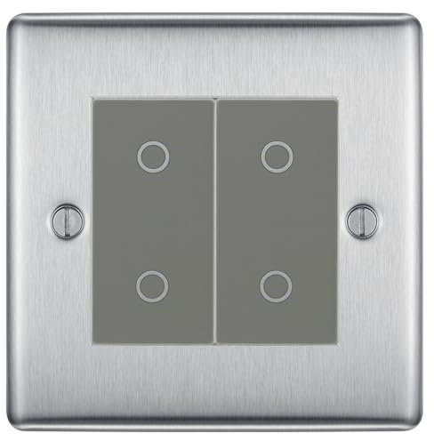BG Nexus Brushed Steel Double Master Touch Dimmer Switch - Grey Insert