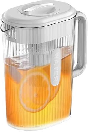 2L Carafe Eau avec Couvercle de Filtre, Pichet à Eau Plastique avec Couvercle et Poignée, Pichet a Jus, Pichete à Thé Glacé, pour Thé Glacé, Jus, Limonade, Lait, Boissons Froides ou Chaudes