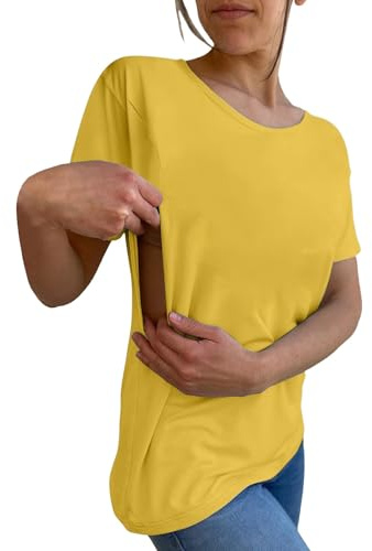 Tee Shirt Allaitement Femme Manches Courtes et Col Rond Haut Maternité Femme Zip Côté Top T-Shirts Allaitement Humour Couleur Unie Débardeur de Maternité Souples Tops Blouse