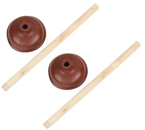 LIFKOME 2 Piezas Desatascador de Tuberías de Madera con Ventosa para Cocina Solucionador de Atascos de Drenaje Succión y Práctico Color Marrón