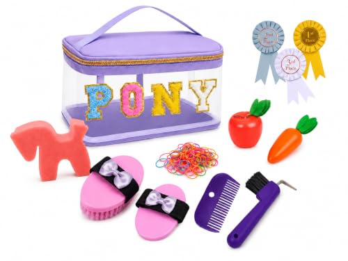 Hobby Horse Accesorios – Set de Cuidado de Caballos con Bolsa, cepillos, limpiacascos y Lazos – Juguete Educativo para niños y niñas Amantes de los Caballos