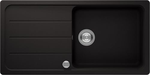 Respekta Austin Massivgranit Spüle 100 x 50 / Hitzebeständig/Abgeschrägte Abtropffläche/Einbau-und Unterbaumontage / 1 Becken/für Unterschränke ab 60 cm Breite/Schwarz