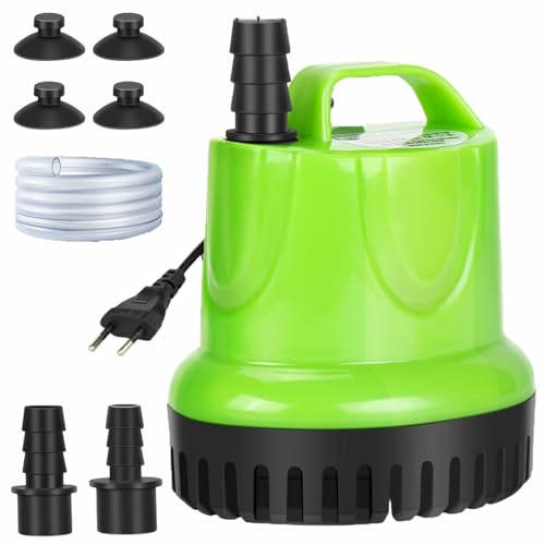 Mini Wasserpumpe 20W 1500L/H Tauchpumpe Klein mit 3 Düse & 1,5 m Schlauch, Ultra Leise Aquarium Pumpe Unterwasser, Springbrunnenpumpe, für Gärten, Aquarium, Teich, Brunnen(Grün)