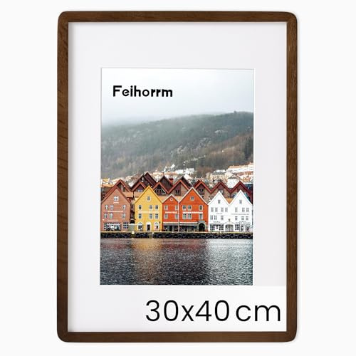 Feihorrm Massivholz Bilderrahmen, Eiche Bilderrahmen, Mit gehärtetem Glas, Für 30x40 cm-Fotos ohne Passepartout oder 19x29 cm-Fotos mit Passepartout (Dunkel Braun, 30x40 cm/ 1x)