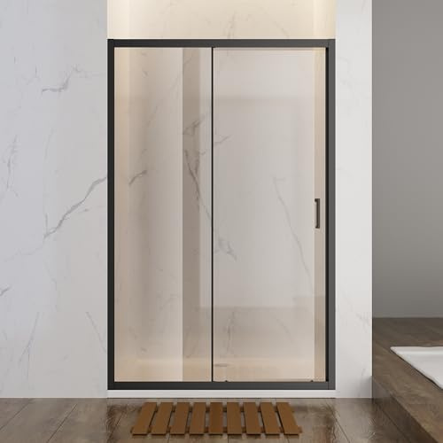 SONNI Cabine de douche coulissante noir mat + verre gris, différentes tailles 100/110/120 cm, verre teinté ESG Porte de douche coulissante, 120 x 185 cm
