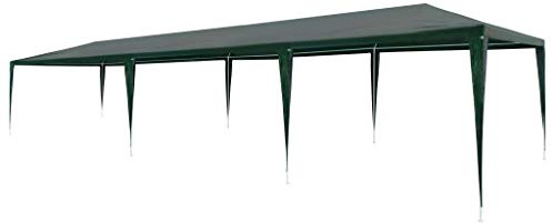 HaoChrymec Partyzelt 3x9 m mit PE-Dach, Stahl-Rahmen, UV-beständig und wasserfest, Ideal für Gartenfeste, Camping und Festivals, Grün, 3 x 9 x 2.55 m