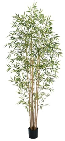 Keeplush Artificial Bamboo Tree, Fake Bamboo Plant 6FT Tall with 6 Natural Real Bamboo Trunks, Artificial Tree Indoor Decor Faux Silk Tree for Home Office Living Room Modern Decor