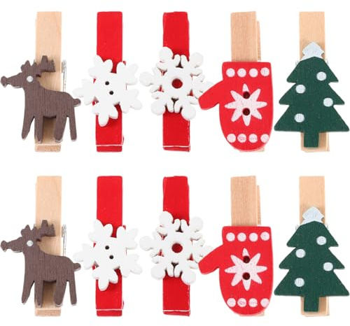 Cabilock 125 Mini Pinces à Linge en Bois de Noël Clips Photos Décoratifs Rouges et Motifs Festifs Lot Polyvalent pour Décoration Sapin Guirlandes Lumineuses et Mémos Accessoires