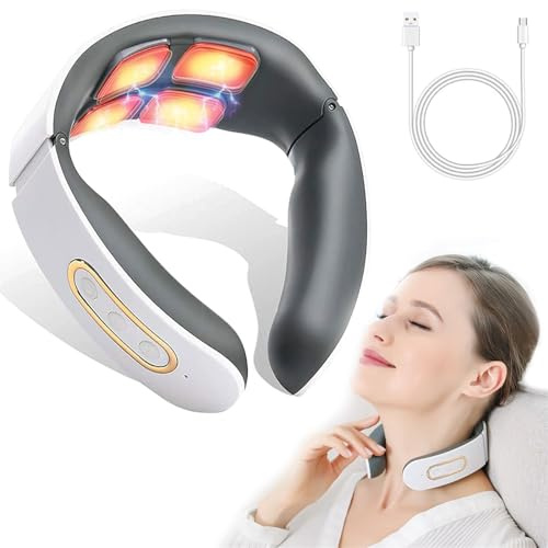 Nackenmassagegerät,6 Modi 9 Intensitätsstufen Kabellos Tragbares Elektrisches Massagegerät,4-Kopf-Puls-Massage und Heizfunktion mit Konstanter Temperatur für Eine Präzise Massage im Büro und zu Hause