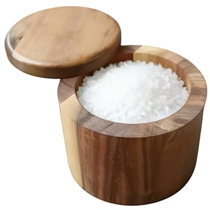 de sal magnética de madera con tapa giratoria, contenedor de sal escamosa, de condimentos, para condimentar pimienta, azúcar, cocina, preparación de comidas al aire libre, casa de campo