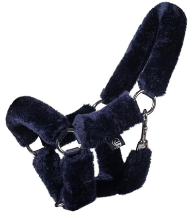 HKM Hobby Horsing Halfter mit kuscheligem Kunstfell - weiches Steckenpferdhalfter für das realistische Spielen (Navyblau)