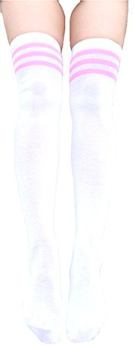 krautwear® Kvinnor, flickor, Cheerleader knästrumpor, 3 ränder, Vitrosa, En Storlek