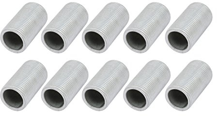 sourcing map Tige Filetée Creuse M14 Tube Filete Filetage 25mm Longueur Supérficiel Lampe Tuyau Mamelon pour Réparation Luminaire Lampe Lustre Zinc Allié Argenté Paquet de 10