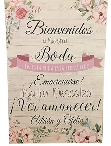 Cartel Bienvenidos a nuestra Boda, gracias por venir, con peonias rosas