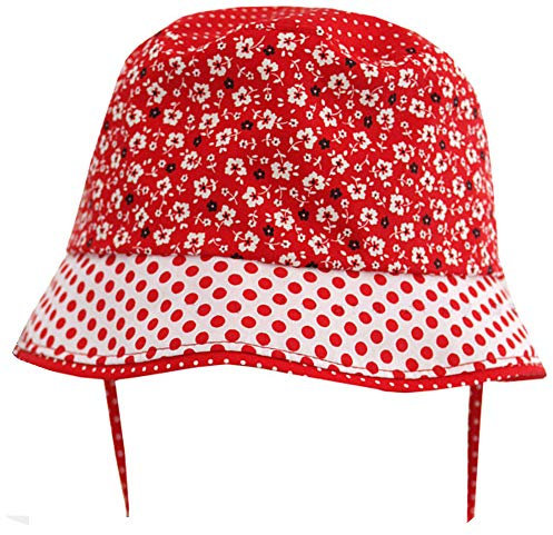 maximo Mädchen Mütze Sommer-Hut rot Blumen/Punkte, Gr. 43, Sommer-Mädchen-Kindermütze zum Binden (43)