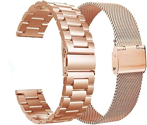 VIGOSS Metallarmband Kompatible Mit Samsung Galaxy Watch 7/6/5/4/FE Armband 40mm 44mm für Damen Herren,20mm Edelstahl und Masche Loop Uhrenarmband für Galaxy Watch 4/6 Classic/5 Pro-Roségold(2 Stücke)