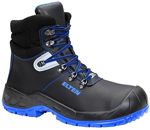 ELTEN Sicherheitsschuhe Alessio XW Mid ESD S3S, Damen und Herren, Leder, Stahlkappe, leicht, robust 43, Schwarz-Blau