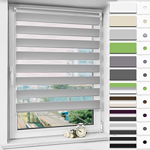 Magiea Doppelrollo Klemmfix ohne Bohren & mit Bohren, Grau B95 x H130 cm Stoffbreite 91 cm, Klemmrollo lichtdurchlässig und Blickdicht, Fensterrollo Sonnenschutzrollo für Fenster