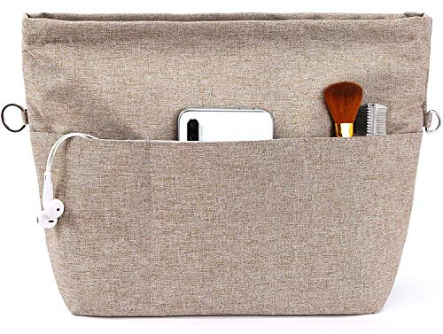 Yoillione Taschenorganizer Bag in Bag Handtaschen Organizer Damen Braun, Wasserdicht Mittel Taschen Organisator mit Reißverschluss und Schlüsselanhänger