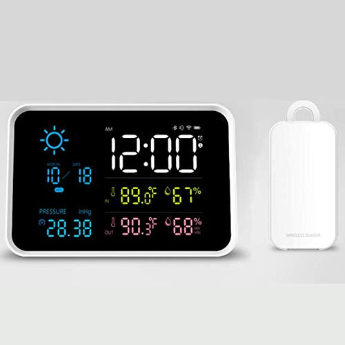 SGSG Reloj de Mesa de la estación meteorológica, Sensor inalámbrico de Temperatura y Humedad Interior y Exterior, Reloj de pronóstico del Tiempo Reloj Despertador con repetición de prec
