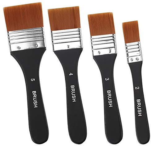 Pennelli per Vernice Acrilica – Set di 4 Pennelli da Artista di Alta Qualità, Setole Piatte Professionali in Nylon, Design Ergonomico in un Pezzo, Perfetto per la Decorazione Della Casa