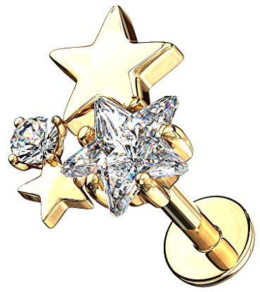 Taffstyle Piercing Stecker Sterne mit Kristall | Lippe Ohr Nase