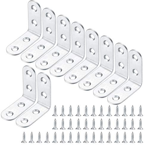 10 Pcs Angle Brackets Set, L-Shaped Brackets, Stainless Steel Corner Brace Plate, Heavy Duty Connector Bracket, 90 Joint Degree Right Angle Fixing Plates for Shelf, Table, Wood, Cabinet(40 * 40mm)