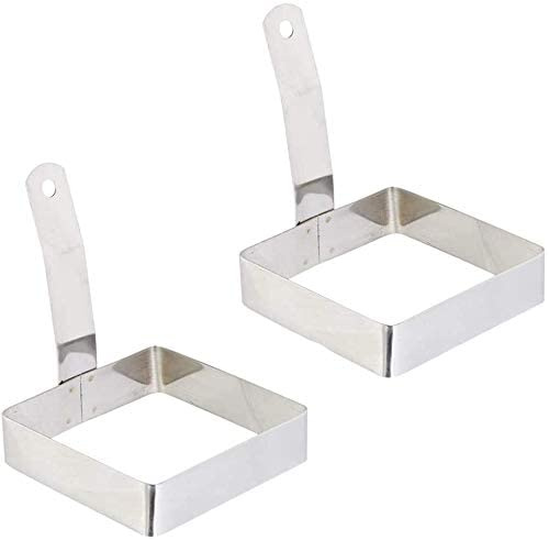 Vision4ever 2Pcs Silver Color Metal Egg Frying Ring Perfect Pancake Square Round Fried Poach Kitchen Mould Easy To Use and Clean