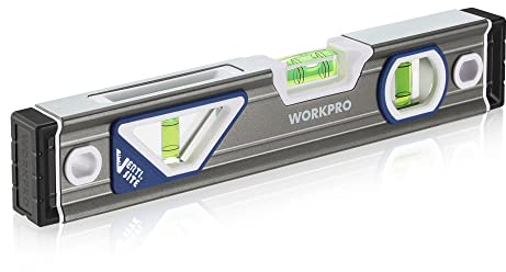 WORKPRO Spirit Level, Professional Torpedo Level 25cm/10-inch, Aluminium Housing with Shock-Absorbing Rubber End Caps, Patented Verti-site, Double View Design