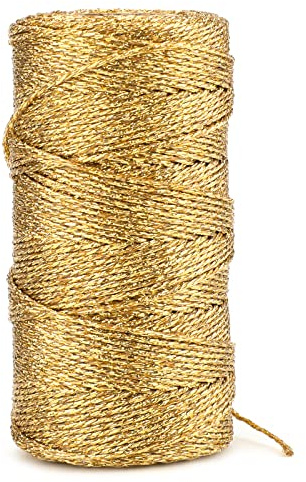 joycraft 110Yards Decorative Metallic Bakers String - Gold Wrapping Twine String - Inelastic - Glitter String for DIY Crafting Graduation Party Christmas Decor, Presents, Gift Tags(1.5mm)
