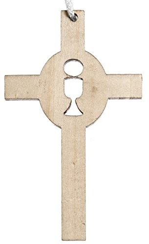 Holyart Croce Legno Chiaro Prima Comunione Calice Ostia intagliati