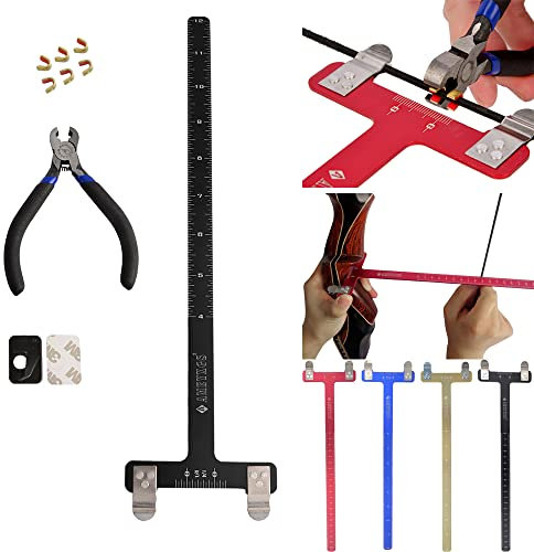 SHARROW Bogenschießen Quadratisch T-Form Recurvebogen Compoundbogen Messwerkzeug-Set Bogenreparaturzubehör mit T-Lineal Messingschnalle Zange Pfeilauflage (Schwarz)